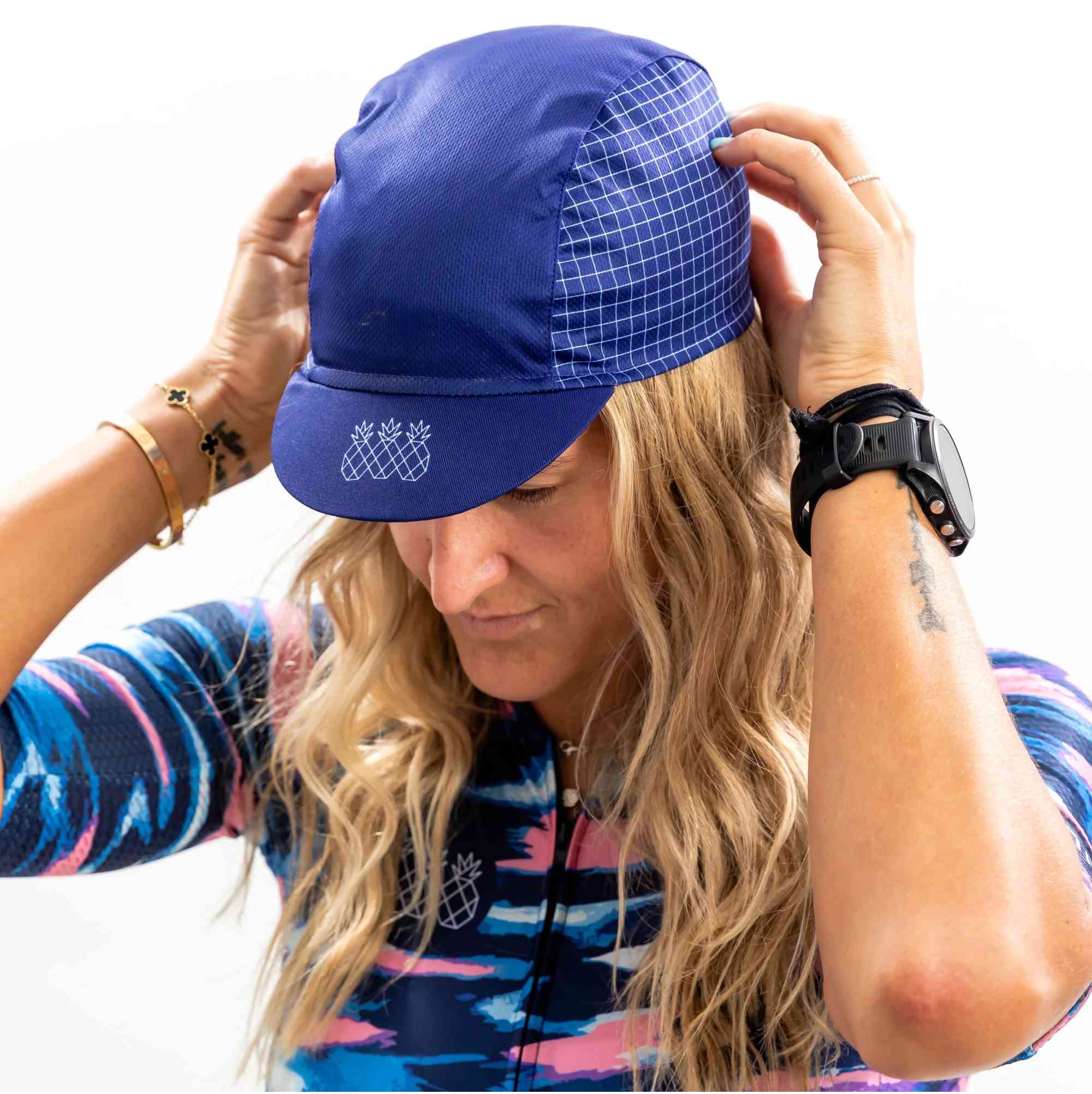 BLUE CHECKMATE CYCLING CAP